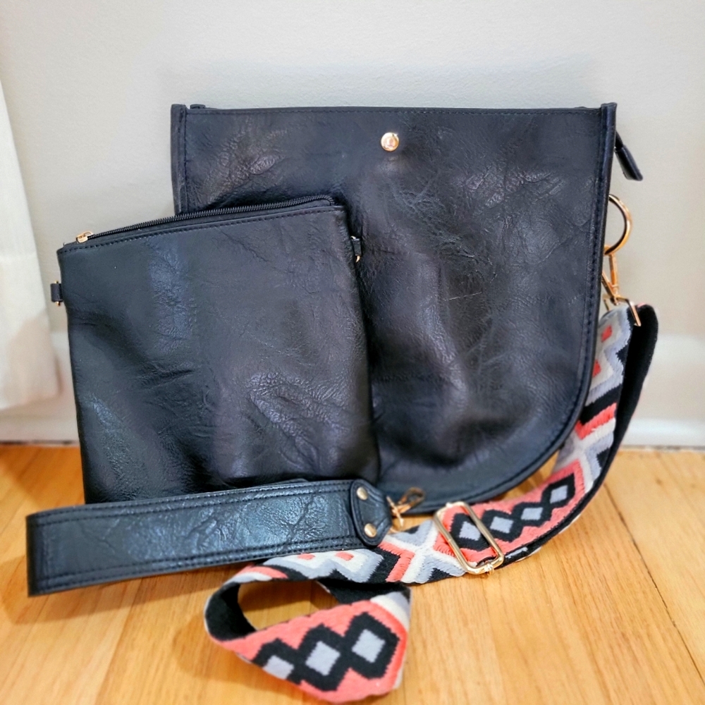 Ahdorned black bag set with mini bag
